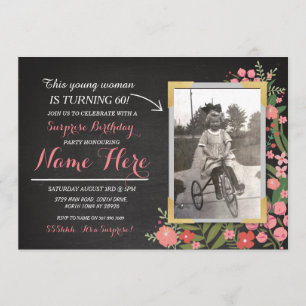 Photo Birthday Vintage Floral Invite Any Age Women