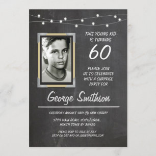 Photo Birthday Vintage Style Chalk Lights Invite