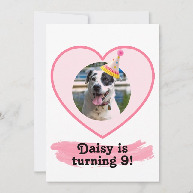 Photo Birthday with pink brush Invitation (Front)