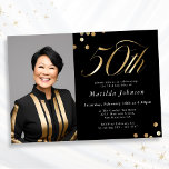 Photo Black and Gold 50th Birthday Invitation<br><div class="desc">Photo Black and Gold 50th Birthday Invitation. This design embraces a black and gold minimalist theme that exudes modern elegance. The invitation features a sleek black background, providing a sophisticated canvas for the opulent gold accents. Modern, stylish typography takes centre stage, with serif fonts, creating a striking and elegant look....</div>