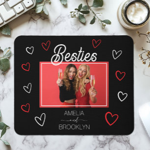 Photo Black and Red Hearts Besties Mouse Mat