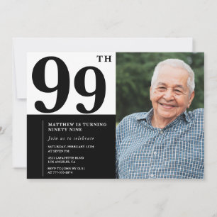 Photo Black and White 99th Birthday Invitation