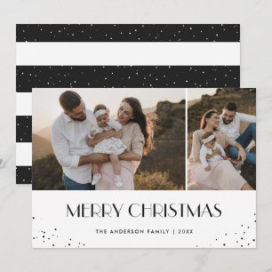 Photo Black and White Snow Merry Christmas Holiday Card