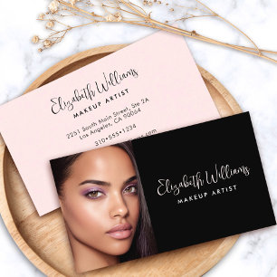Photo Black Blush Pink Photo Script Makeup Artist Business Card