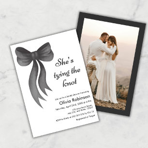 Photo Black Bow She's Tying the Knot Bridal Shower Invitation