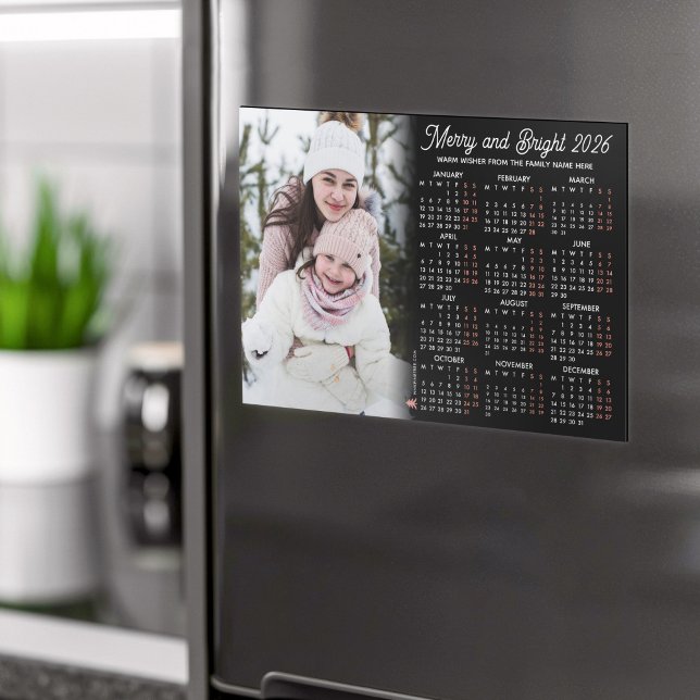 Photo Black Calendar 2026 Family Magnetic Card (Creator Uploaded)