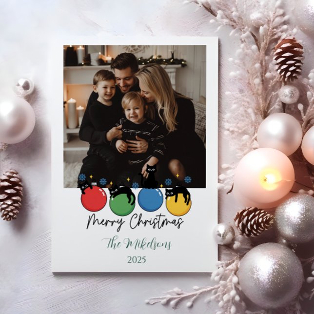 Photo Black Cat Christmas Holiday Card (Creator Uploaded)