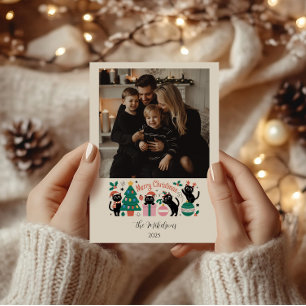 Photo Black Cat Christmas Holiday Card