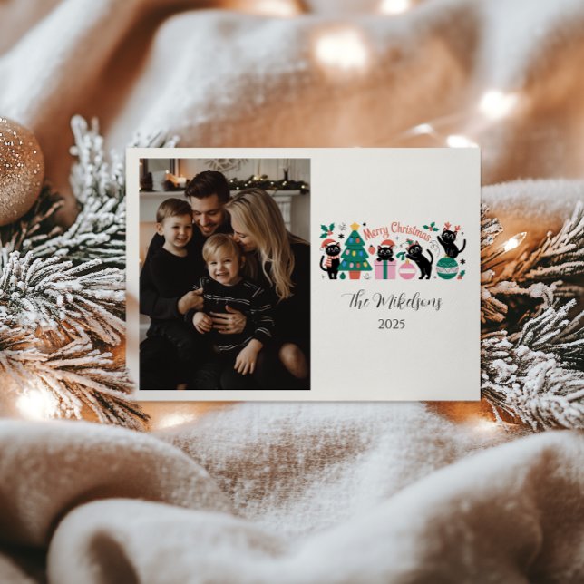 Photo Black Cat Christmas Holiday Card (Creator Uploaded)