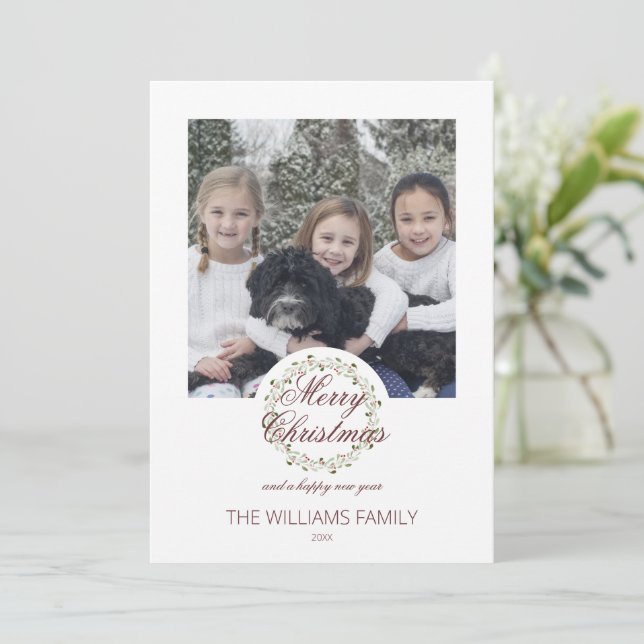 photo black Christmas card watercolor wreath (Standing Front)