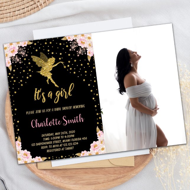 Photo Black Fairy Floral Baby Shower Invitations (Photo Black Fairy Floral Baby Shower Invitations)