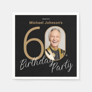 Photo Black Gold 60th Birthday  Napkin