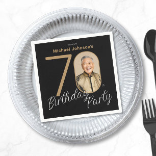 Photo Black Gold 70th Birthday Napkin