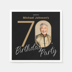 Photo Black Gold 70th Birthday  Napkin