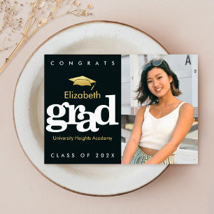 Photo black gold cap graduation modern typography announcement