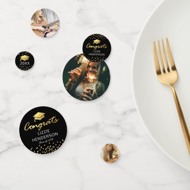 Photo Black Gold Graduation Party Confetti (Group)