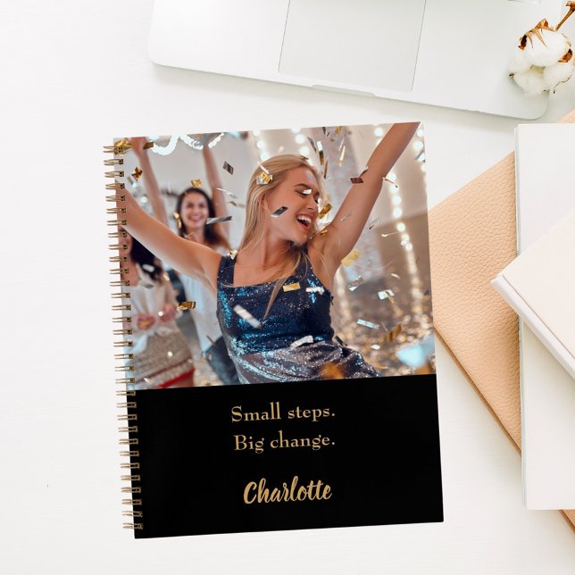 Photo black gold motivational quote notebook (Creator Uploaded)