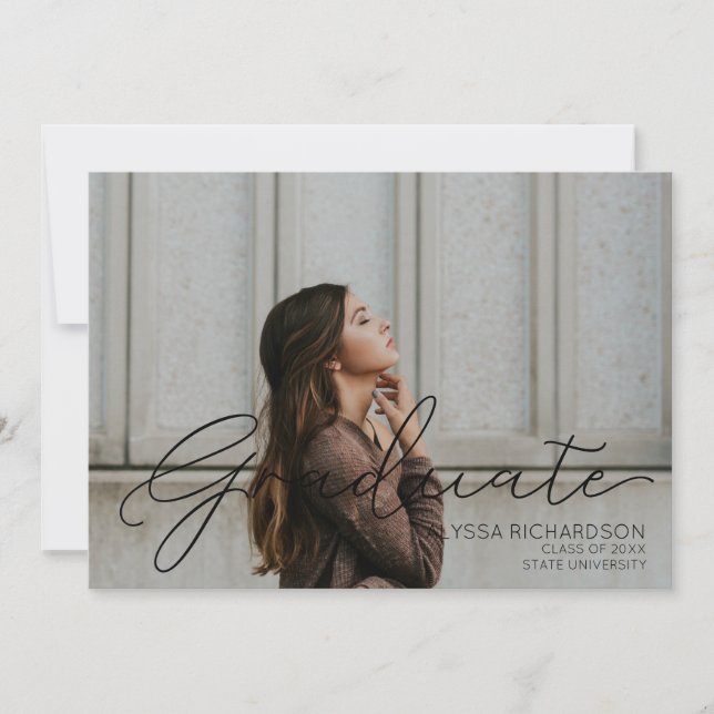 Photo & Black Handwriting Typography Graduation 2 Invitation (Front)