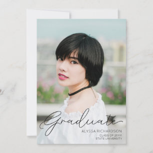Photo & Black Handwriting Typography Graduation Invitation