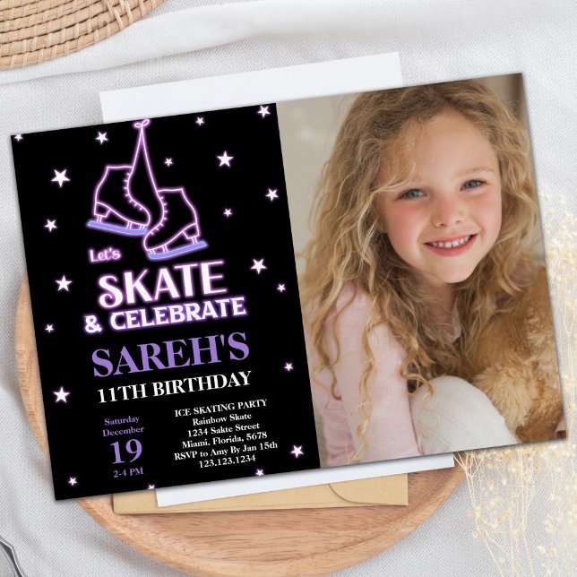 Photo Black Ice Skating Birthday Invitations (Photo Black Ice Skating Birthday Invitations)