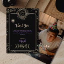 Photo Black Mystic Celestial Moon Thank You Card
