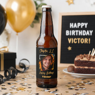 Photo black photo 21st birthday Chapter 21 Beer Bottle Label
