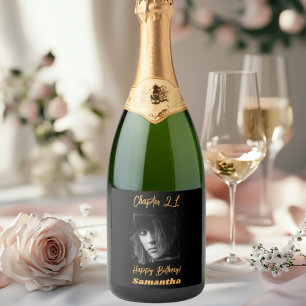 Photo black photo 21st birthday Chapter 21 Sparkling Wine Label