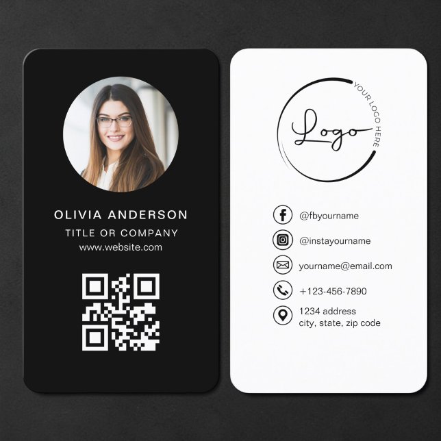 Photo Black QR Code Business Card (Creator Uploaded)
