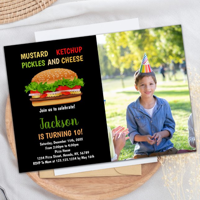Photo Black Red Green Burger Birthday Invitations (Photo Black Red Green Burger Birthday Invitations)