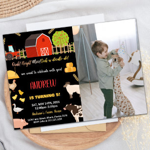 Photo Black Red Green Farm Animals Birthday Invitation