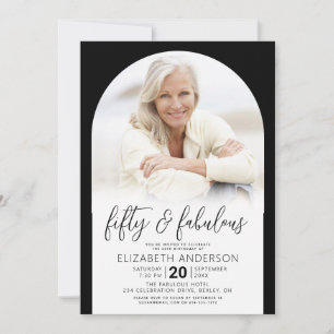 Photo Black White 50 Fabulous Birthday Arch Bold Invitation
