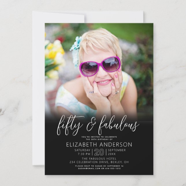 Photo Black White 50 Fabulous Birthday Modern Bold Invitation (Front)