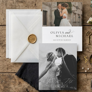 Photo Black White Calligraphy Veil Wedding Invitation