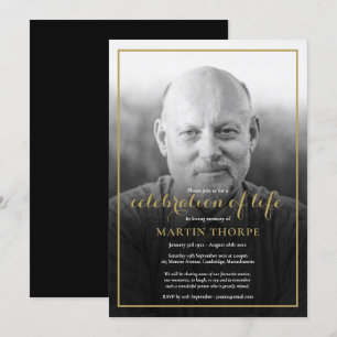 Photo Black White Celebration of Life Funeral Invitation