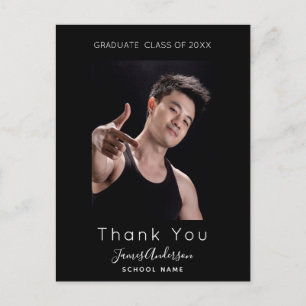 Photo black white graduation thank you postcard