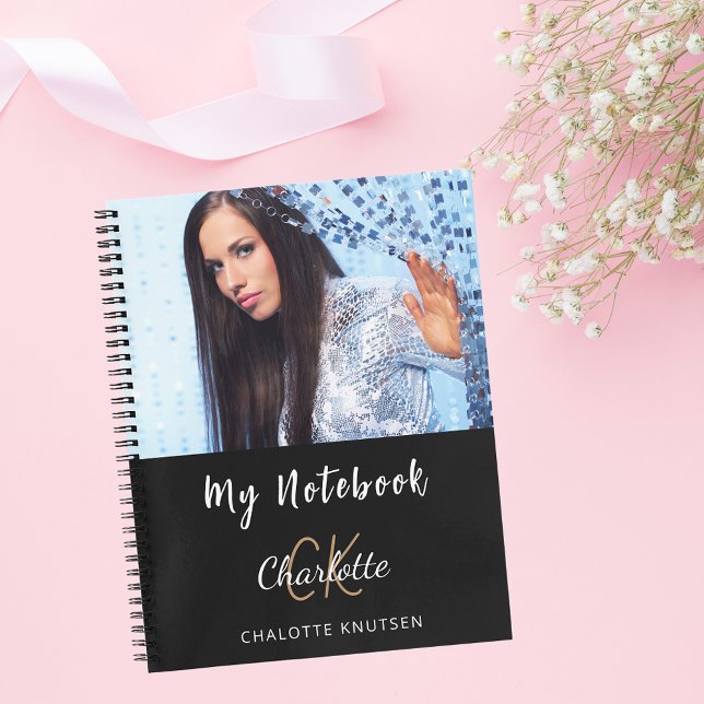 Photo black white monogram name notebook (Creator Uploaded)