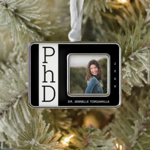 Photo Black White PhD Graduation Christmas Ornamen Silver Plated Framed Ornament