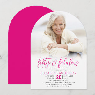 Photo Black White Pink 50 Fabulous Birthday Arch Invitation