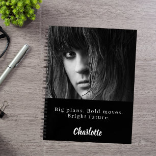 Photo black white quote young professional notebook