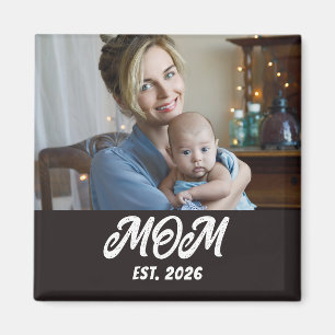Photo Black White Script Mum Established Magnet