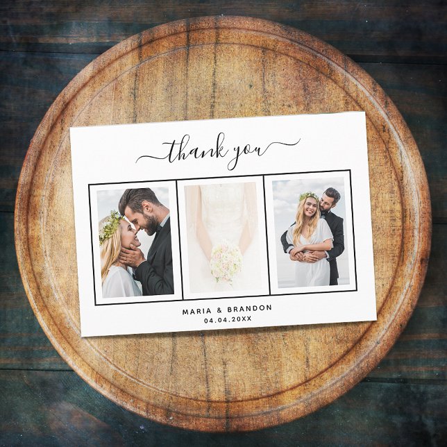 Photo black white script wedding  thank you card (Creator Uploaded)