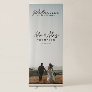 Photo Black White Script Wedding Welcome Sign