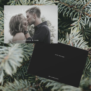 Photo Black White Text Happy Holidays Holiday Card