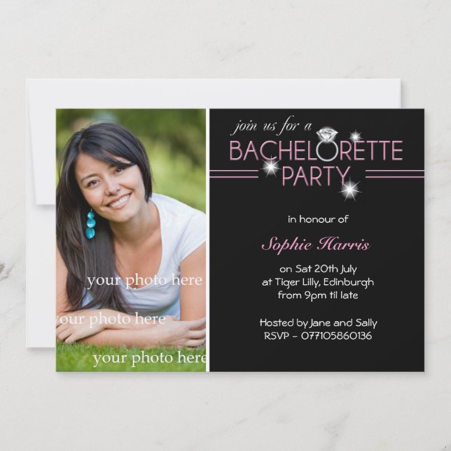 Photo Bling Ring Pink Bachelorette Party Invitation (Front)