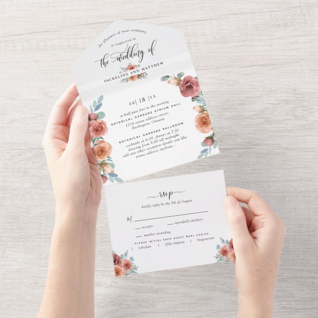 Photo, Blissful Floral Wedding w/ Perforated RSVP All In One Invitation (Tearaway)