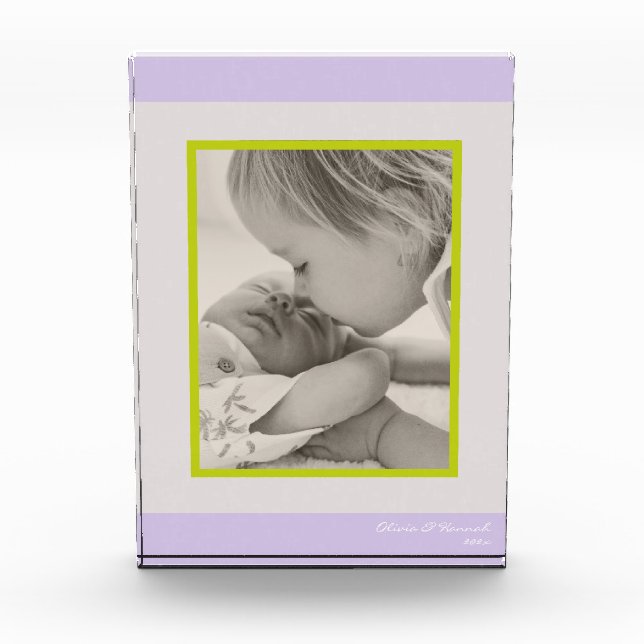 Photo block decoration baby kids purple (Front)
