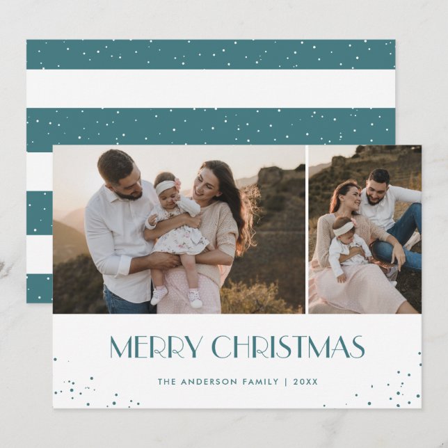 Photo Blue and White Merry Christmas Holiday Card (Front/Back)