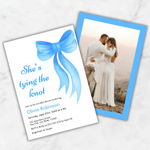 Photo Blue Bow She's Tying the Knot Bridal Shower Invitation