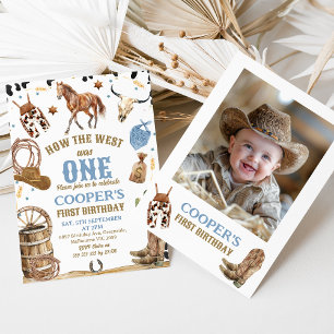 Photo Blue Brown How The West Was One 1st Birthday Invitation