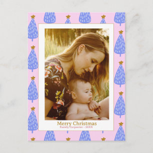 Photo blue christmas tree pink modern cute postcard